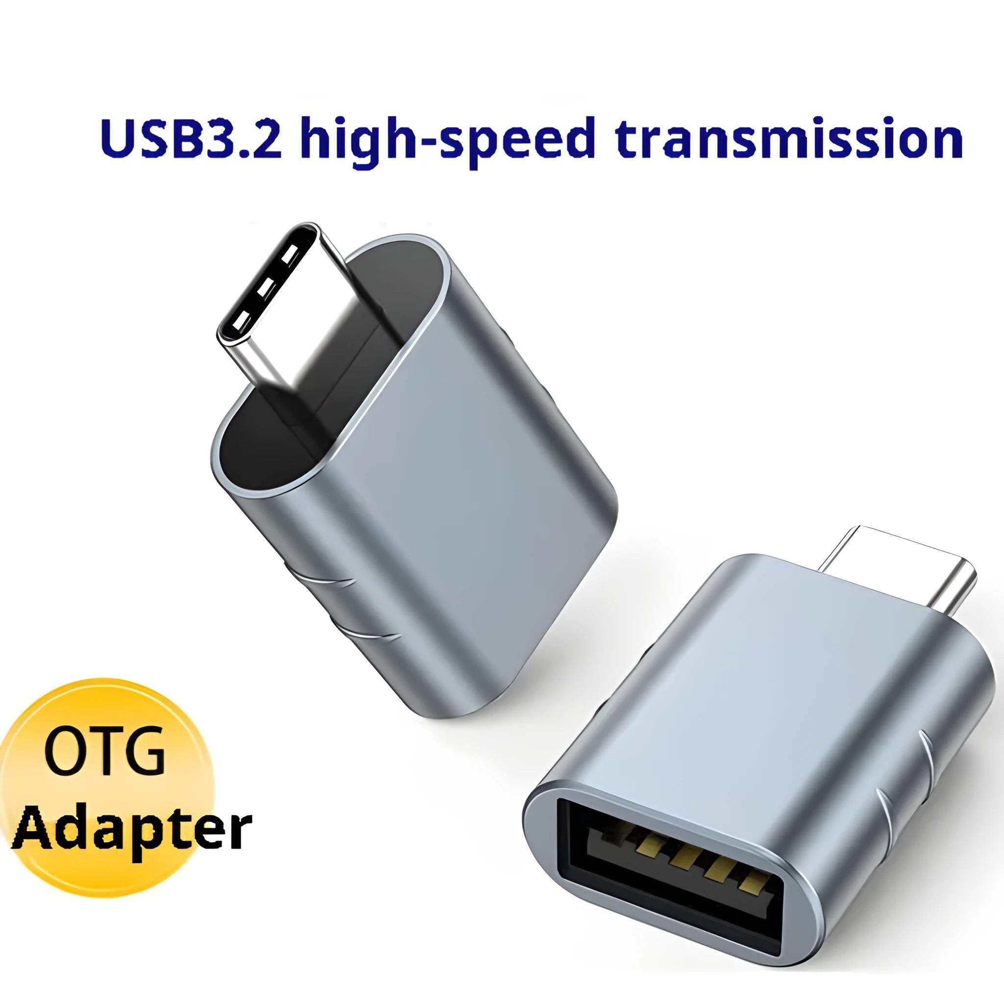 USB-C to USB-A converter with metallic zinc alloy shell in Space Grey finish.
