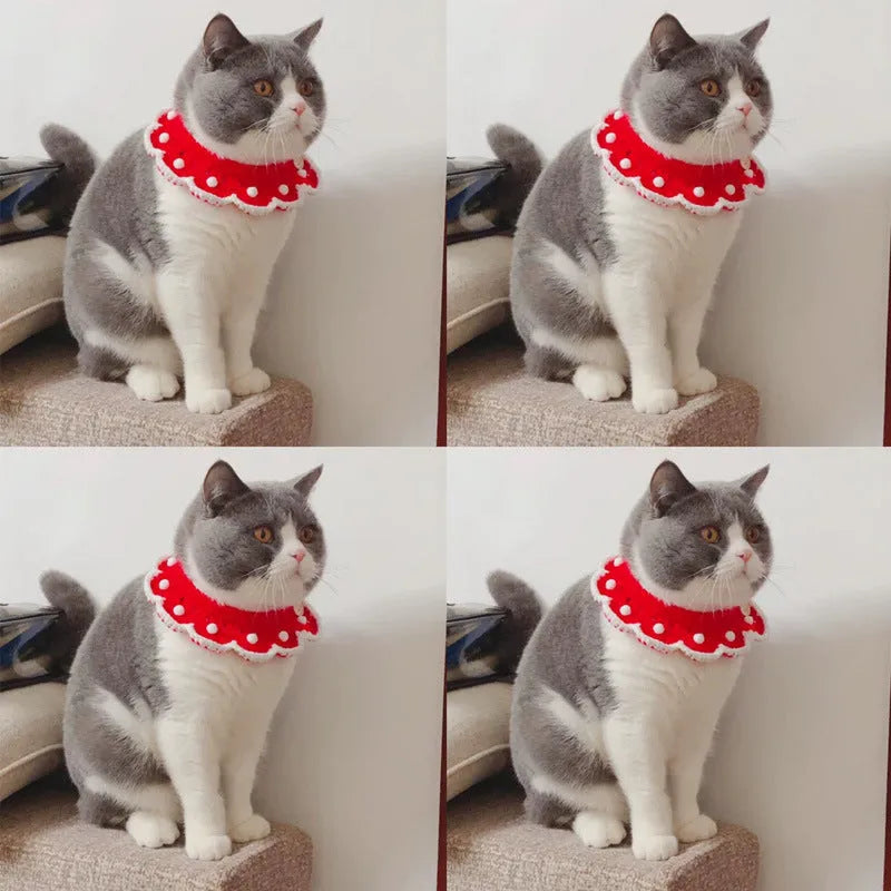 Cartoon pattern wool knitted pet collar for cats dogs rabbits in custom colours