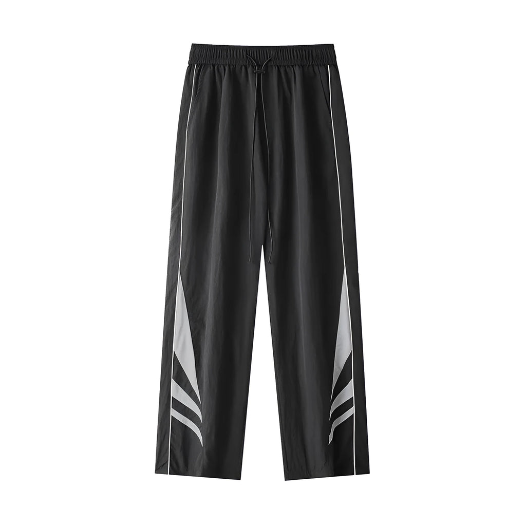 Men's straight leg casual sports trousers in black or grey with elastic waist