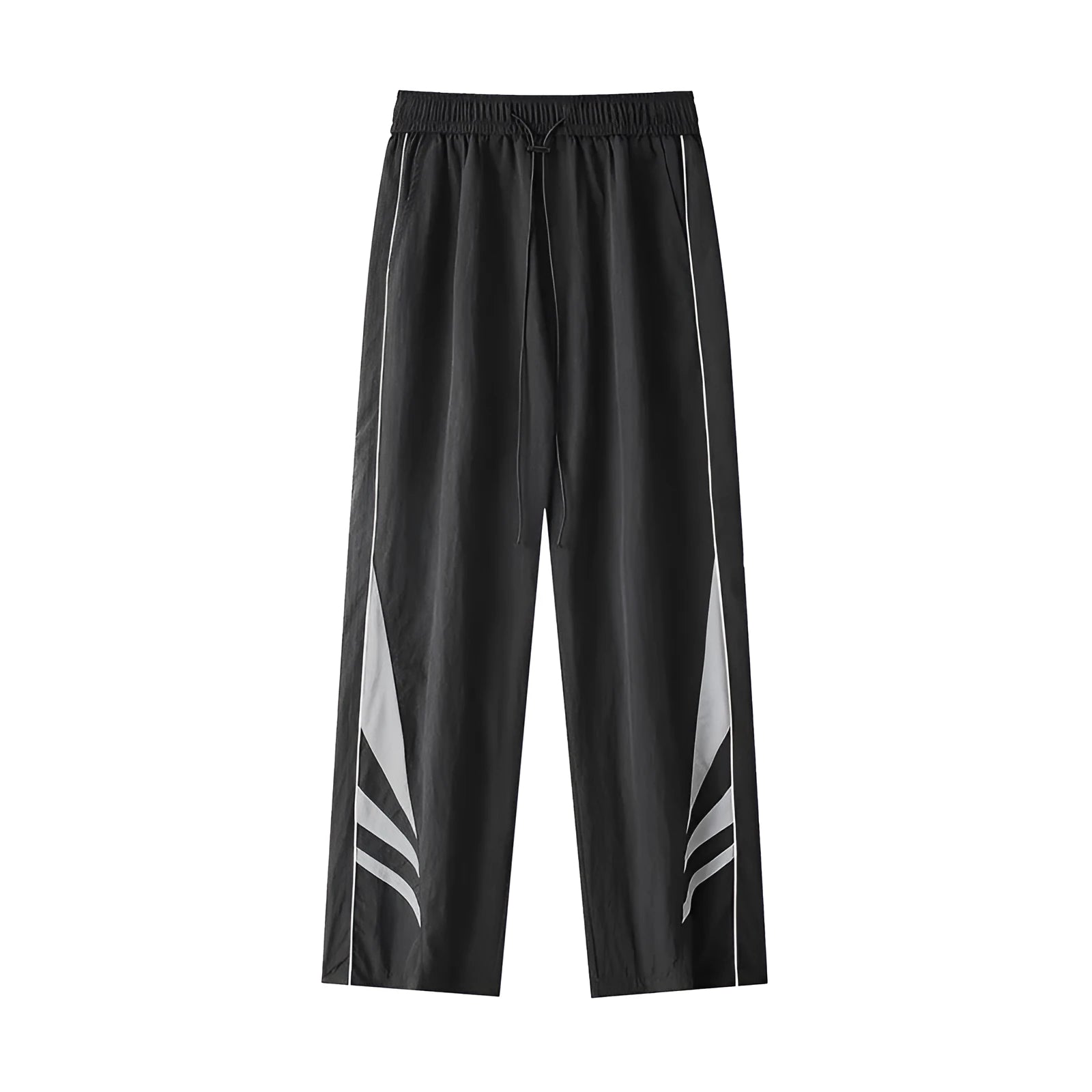 Men's straight leg casual sports trousers in black or grey with elastic waist