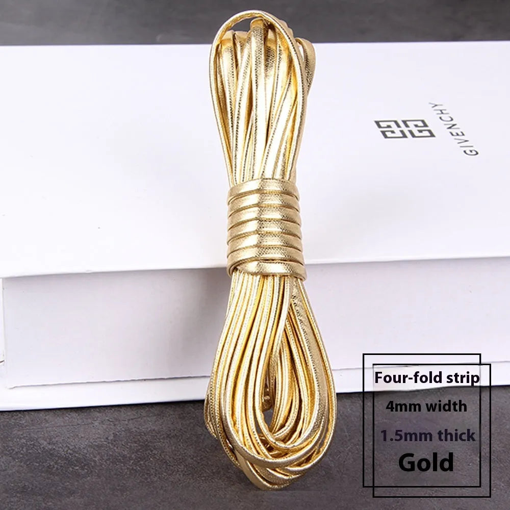 Coiled PU leather braided cord in multiple colours including beige, black, red and gold.