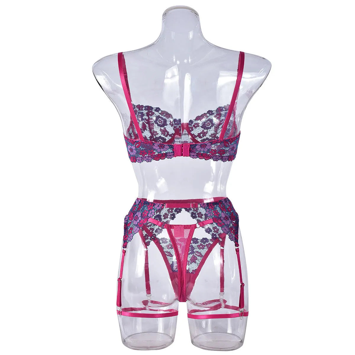 Rose red women's bikini set with contrast colour embroidery, Asian sizes available