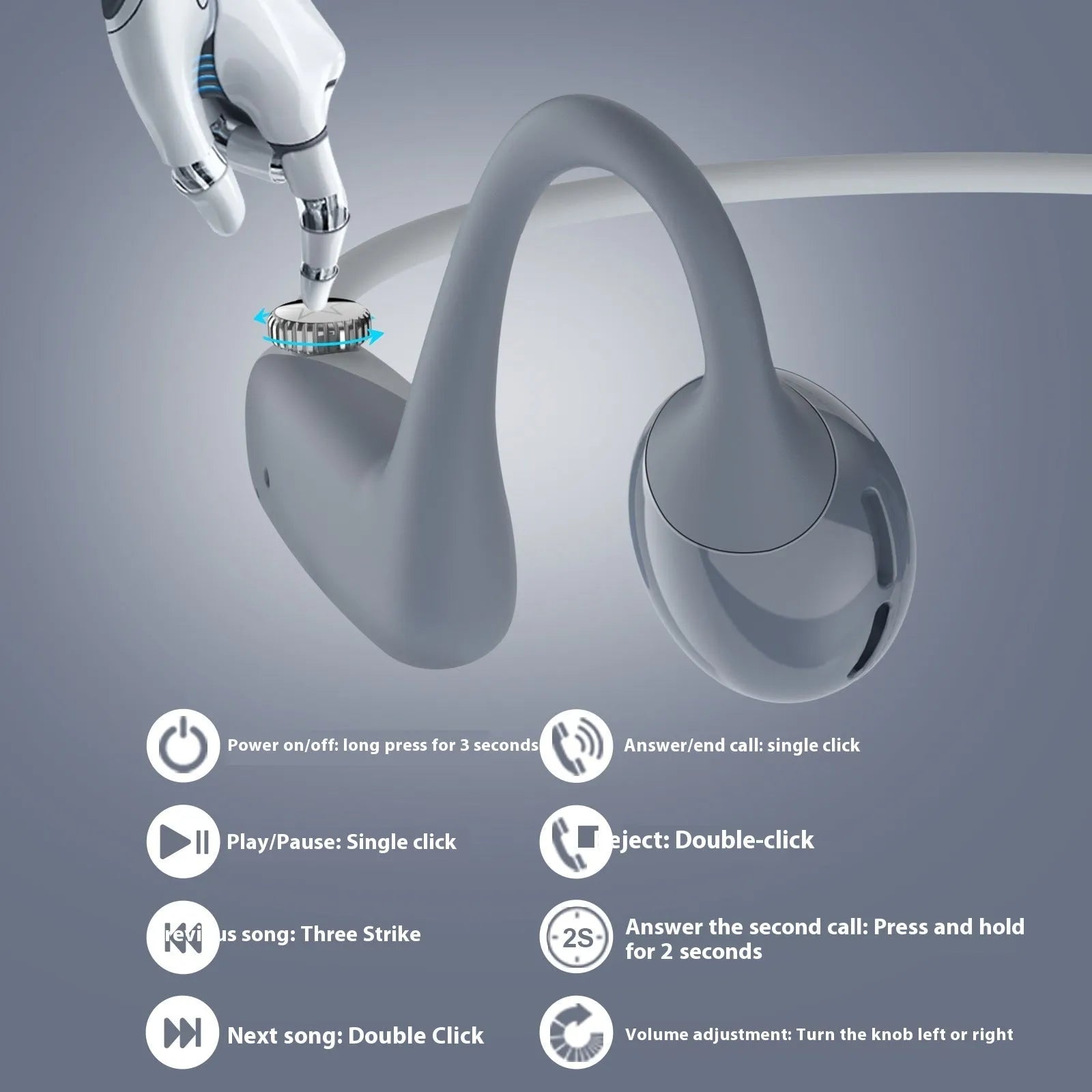 Bone conduction air conduction open sports Bluetooth headset in blue with ear hook design