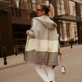 Women's colour matching hooded knit cardigan coat in pink, thick acrylic cashmere blend, long sleeve, loose fit