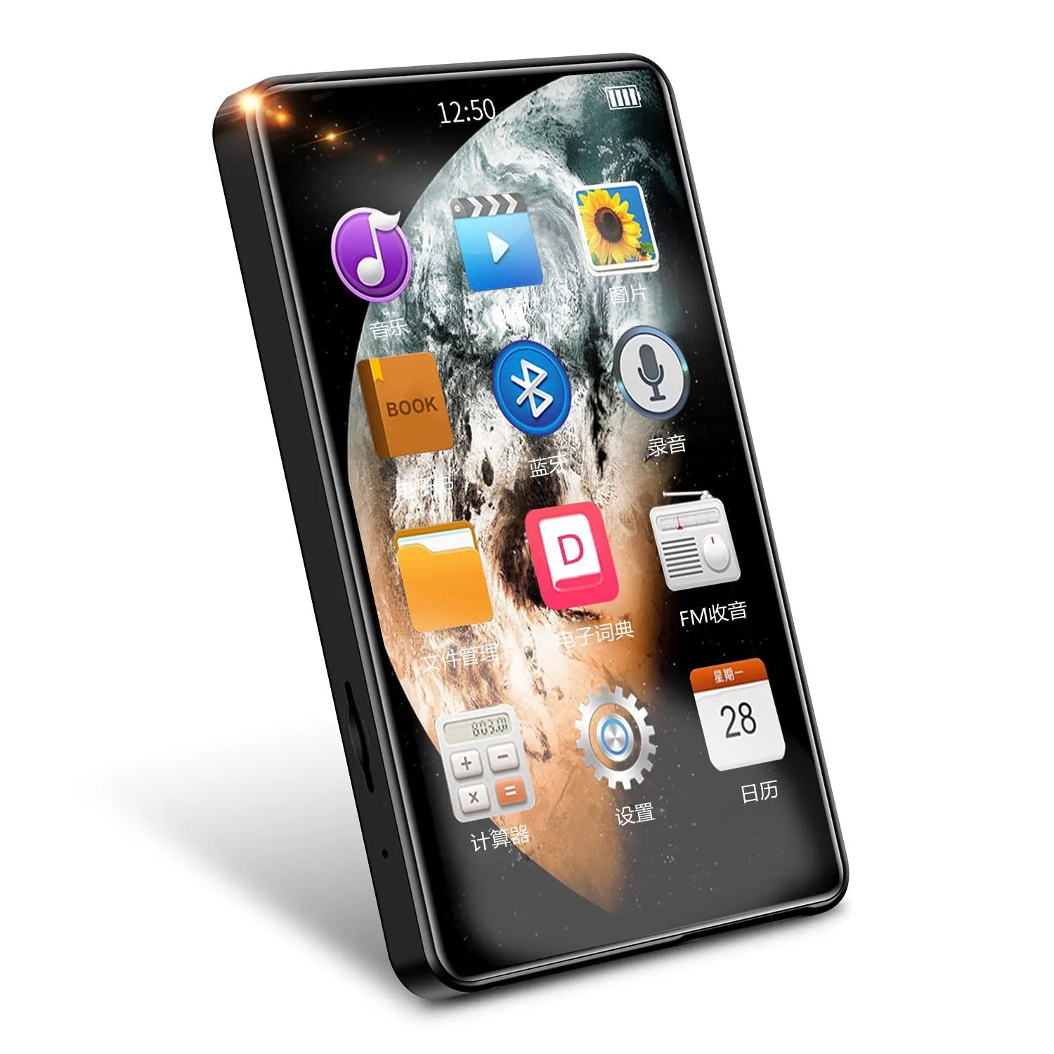 X20 Bluetooth touch screen MP3 MP4 Walkman with 4-inch display, 16GB storage, and black body