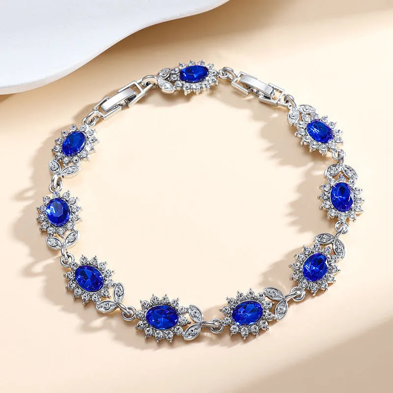 Women's simple zircon bracelet in environmentally friendly alloy with electroplated finish, available in nine gemstone colours