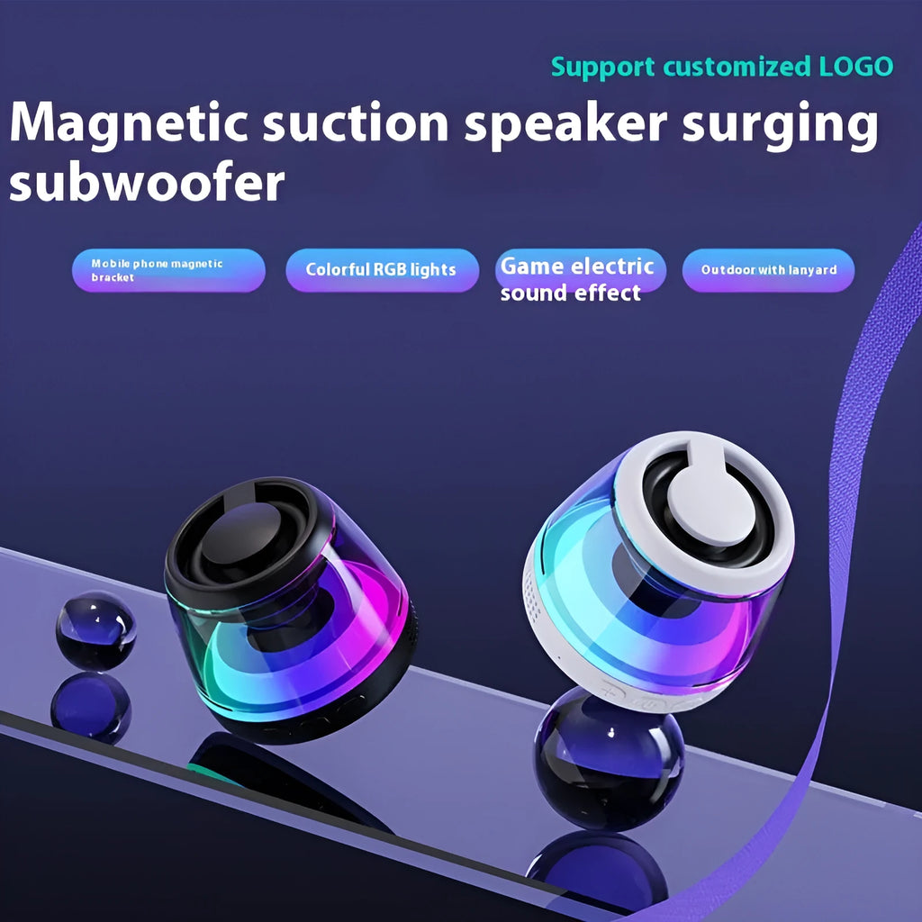 Portable wireless Bluetooth speaker with LED light and magnetic base in black or white