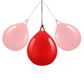 Red PVC water-filled boxing reaction ball with black hook rope sling for speed training.