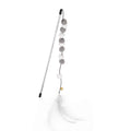31cm long cat teaser stick wand with bell and colourful feather pompon attachments