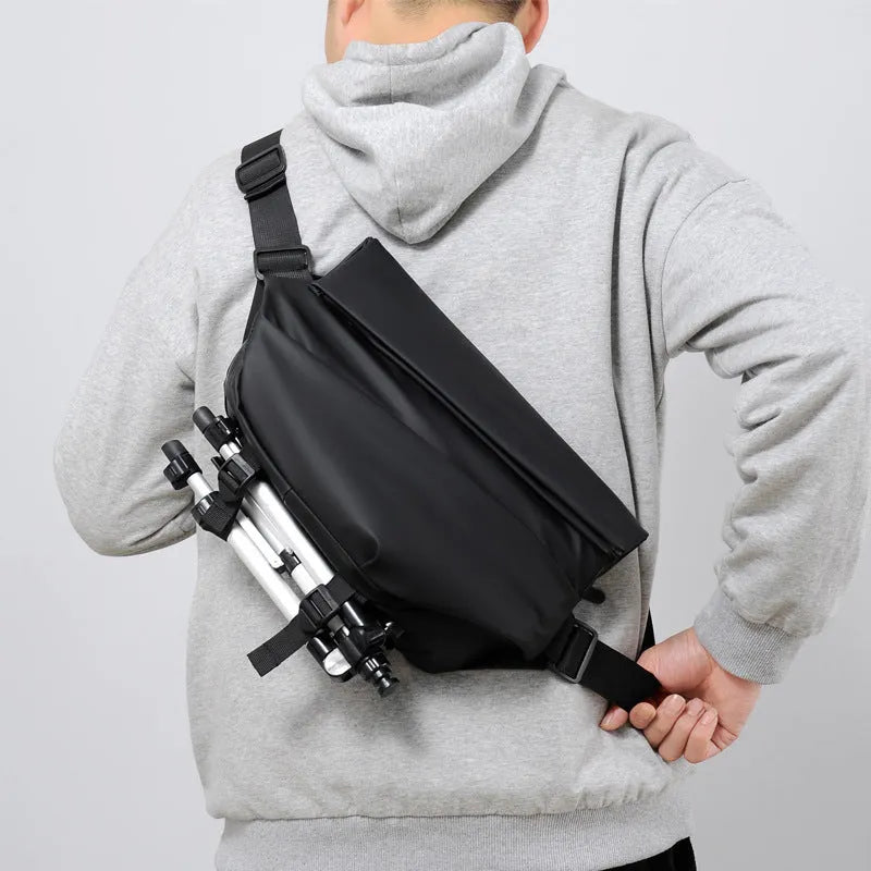 Grey PU leather crossbody sling bag with internal phone and document pockets