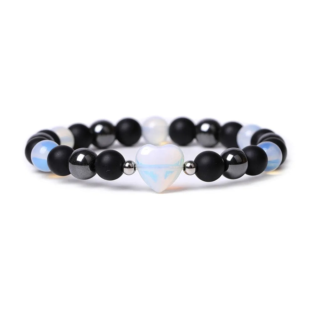 Lvdongling Tigereye hand-cut peach heart geometric stone bracelet with moon and planet charms