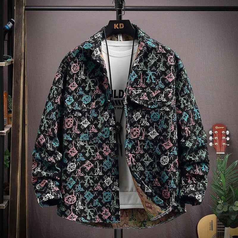 Casual lapel shirt coat in polyester available in black, blue, apricot, red, and violet.