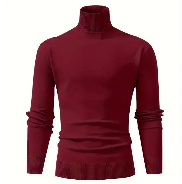 Men's plus size knitted turtleneck sweater in black, straight fit, high neck, long sleeves, winter casual wear