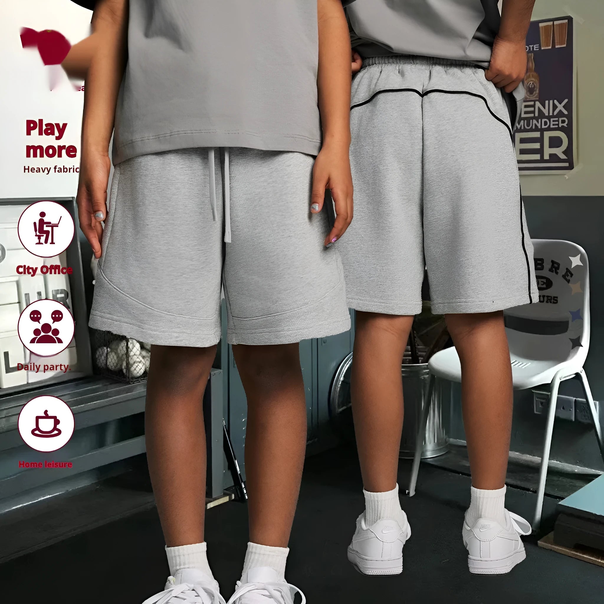 Children's loose-fit cotton shorts in solid colours for casual and sports wear