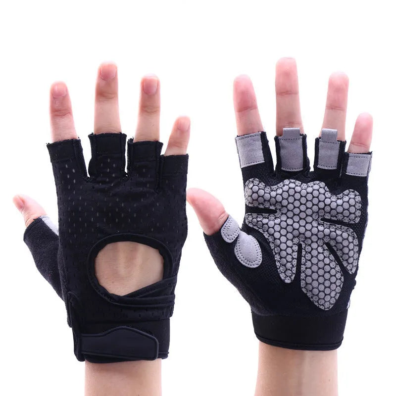 Nylon fitness gloves in black with wristband for dumbbell and horizontal bar training