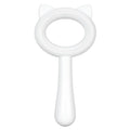 Blue and white double-sided pet grooming brush with comfortable handle for cats and dogs.