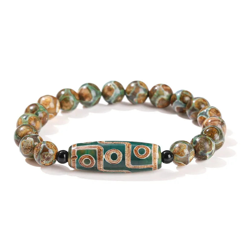 Green dzi bead barrel bracelet with 8mm diameter 28mm length beads