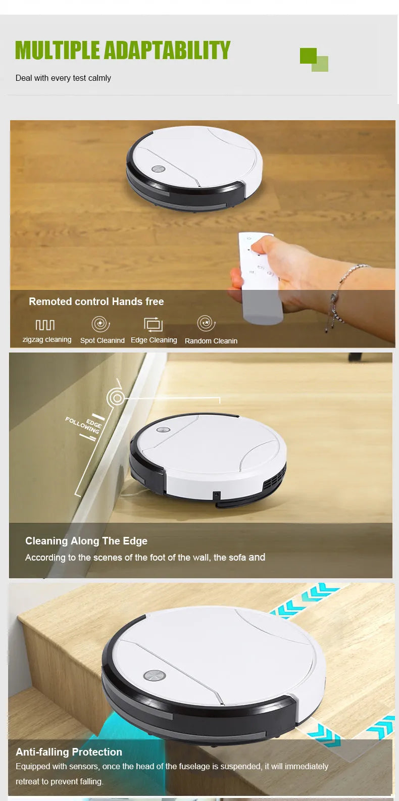 Jieshi D502 automatic recharge sweeping robot in white and black with remote control, 300ml capacity