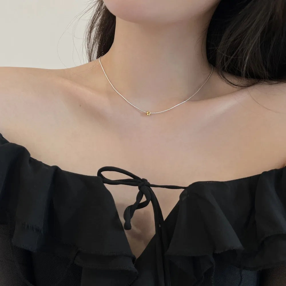 925 sterling silver necklace for women with golden ball pendant and regular chain