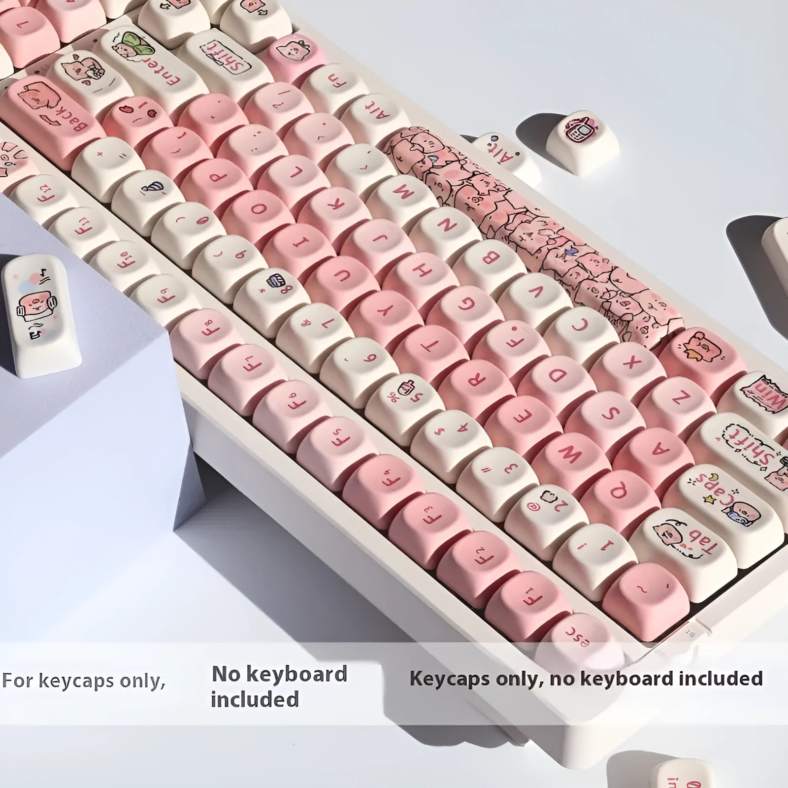 Pink Fragrant Pig PBT keycap with five-sided sublimation printing shown from multiple angles.