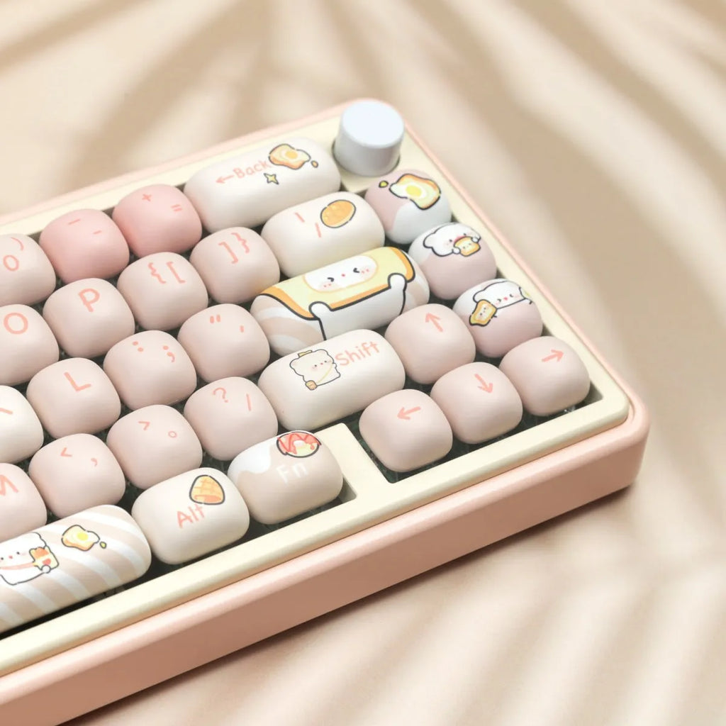 MOG Steamed Bread key cap set with 143+3 PBT keys featuring colourful bear character thermal sublimation designs