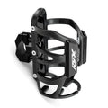 Black modified water bottle cage mounted on a Honda X-ADV scooter bumper.