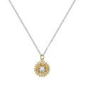 925 silver adjustable sunflower necklace with geometric daisy pendant on a cross chain.