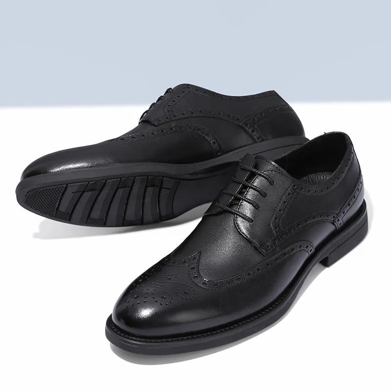 Men's black and brown brogue leather shoes for business formal office wear