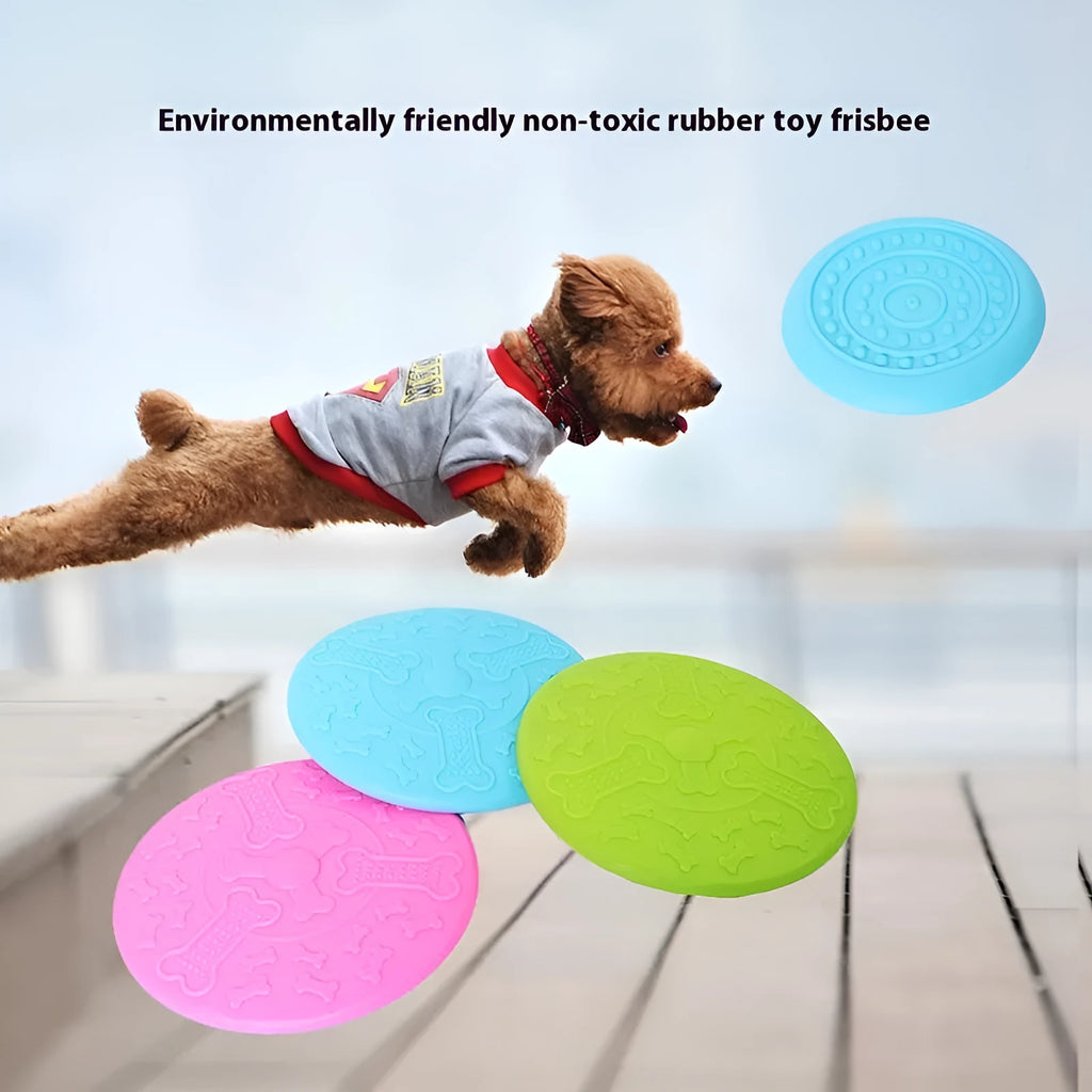 Rubber dog Frisbee toy in green large size option for outdoor fetch games with pets