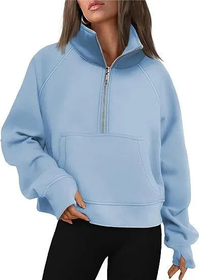 Women's loose lapel fleece-lined sweater in apricot colour with raglan sleeves