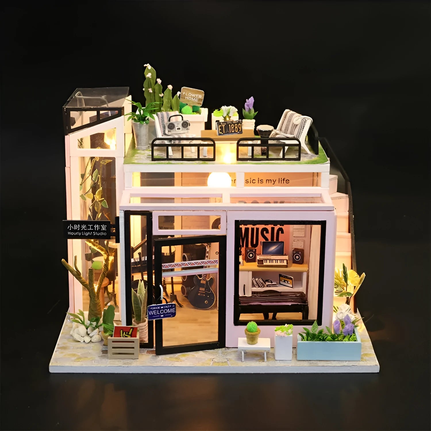Small Time Studio handmade wooden toy cottage building model M903 English version with flash function