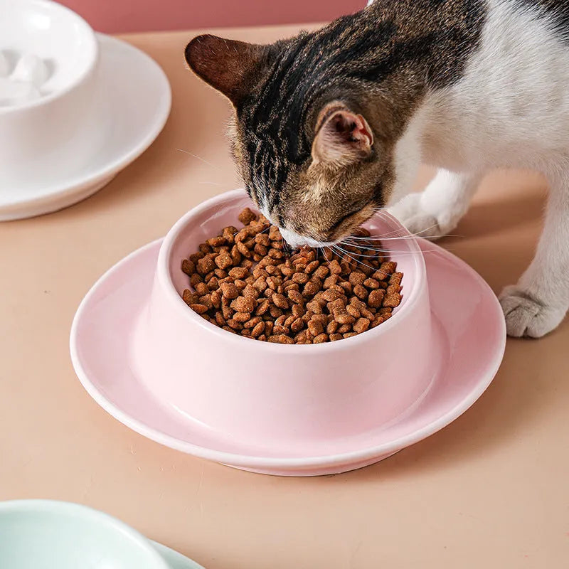 Green ceramic slow feeder pet bowl with anti-choke basin and neck protection design.