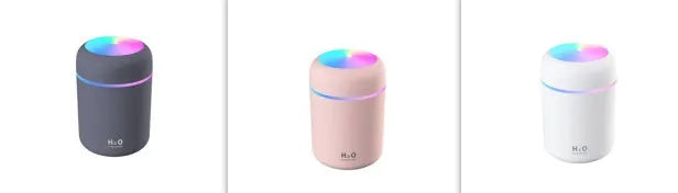Pink car USB humidifier with LED lights showing water tank and control button