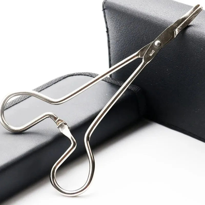 Silver stainless steel pet ear tweezers with ergonomic anti-slip handle for dog and cat ear hair removal.