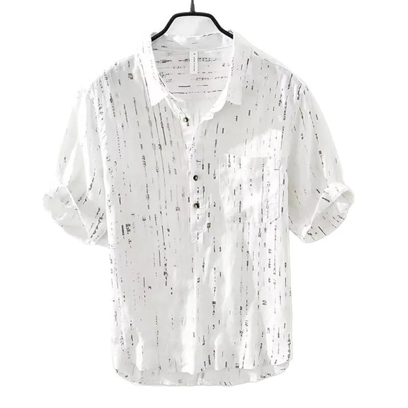 Black loose-fit short-sleeved lapel polo shirt with cardigan style on a hanger