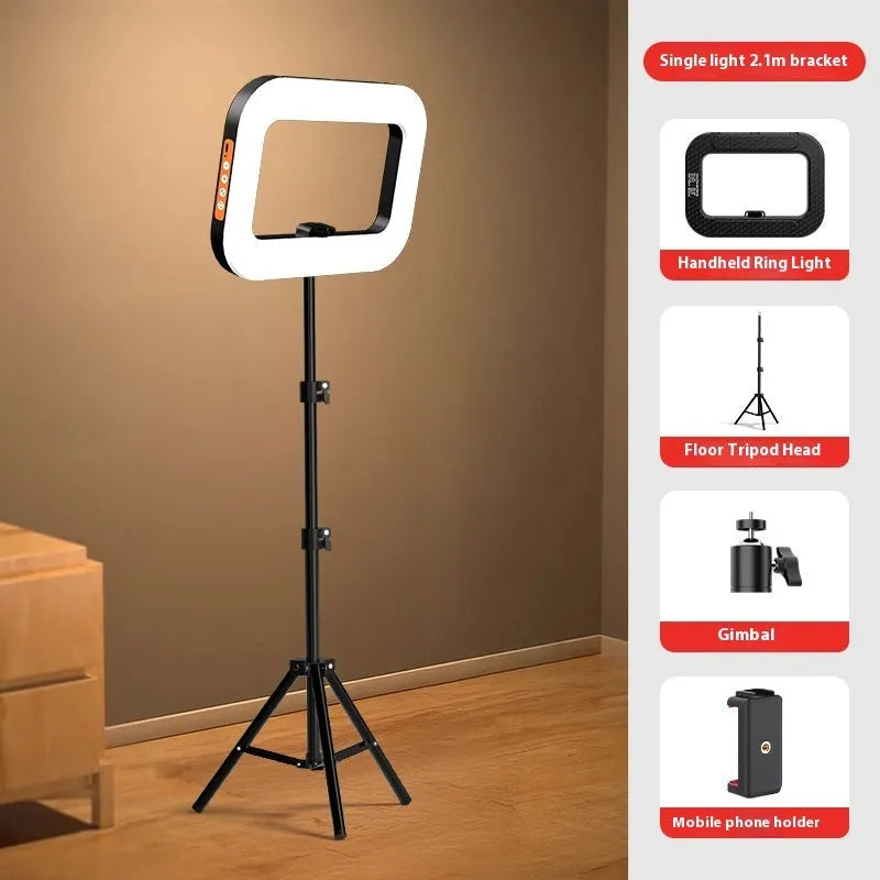 Rechargeable mobile phone fill light with desktop bracket and phone holder for video