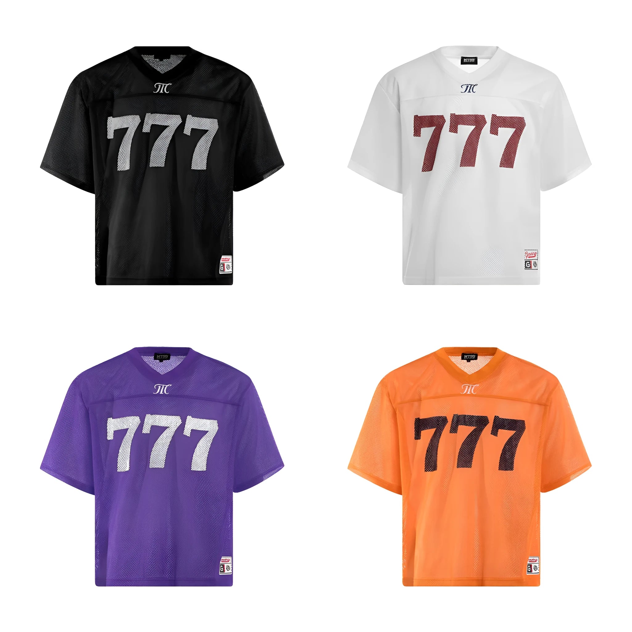Loose fit summer t-shirt in black, white, purple, or orange colour with retro street style design.