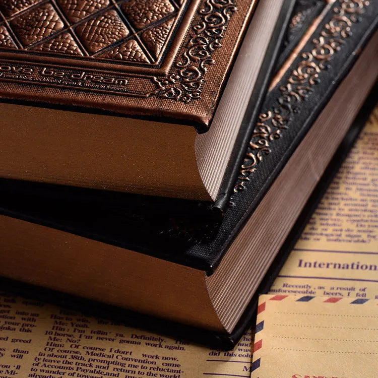 Embossed faux leather notepad with thick design in bronze or black gold colour