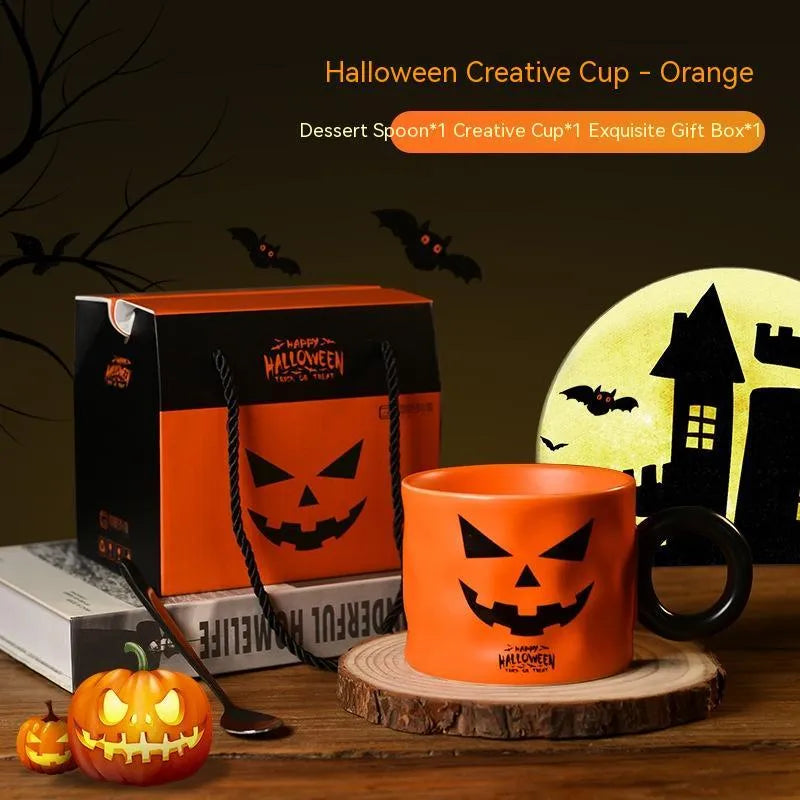 Orange Halloween pumpkin ceramic mug with handle 15cm size on gift box