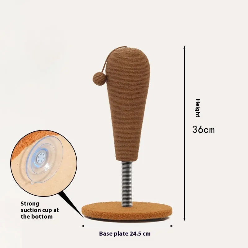 Hemp rope cat scratch board in large or small size with a built-in cat grasping ball toy.