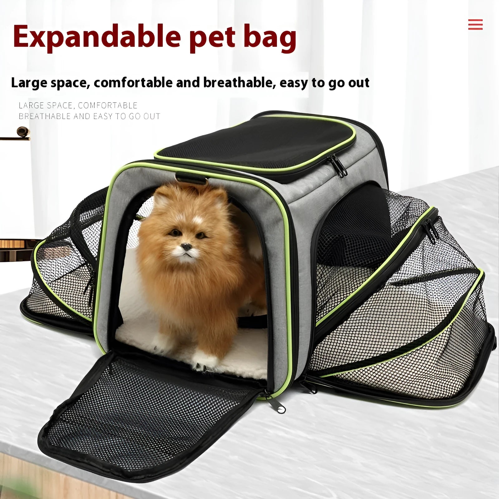 Large capacity cat carrier bag in 600D cation fabric with medium-soft hardness