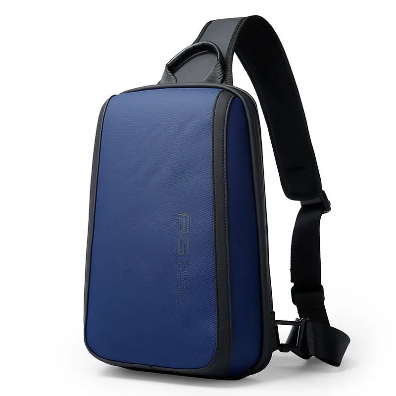 Blue Oxford cloth chest bag with double connector shoulder straps and soft handle