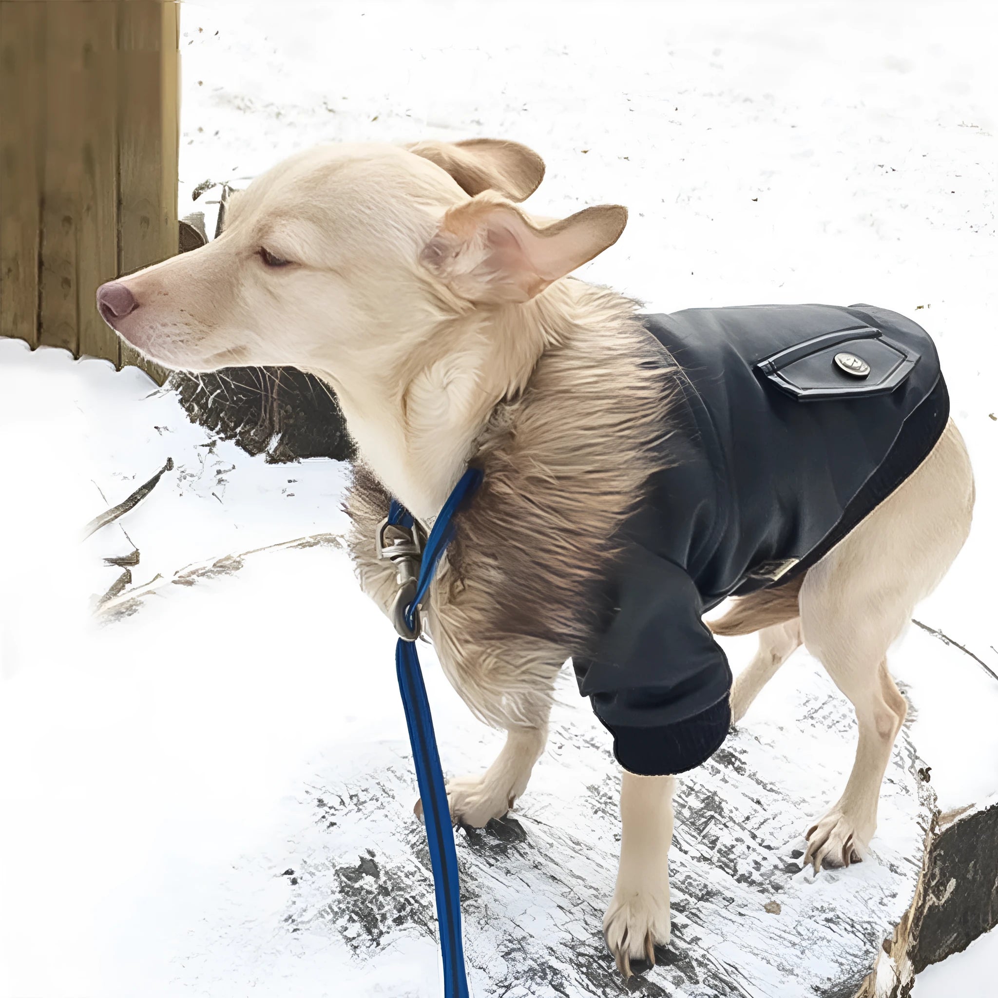 British style leather dog coat with fur collar in black or wine red colour options