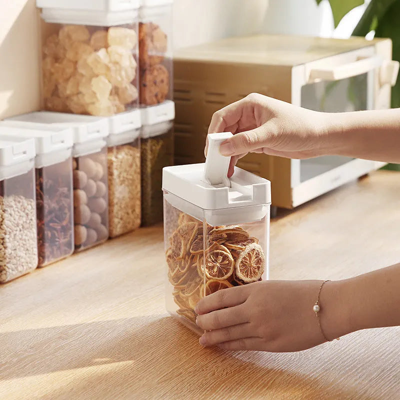 White transparent plastic grain storage container with Japanese design and 400ml capacity