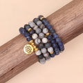 Blue patterned network stone bead multi-layer bracelet with alloy construction and adjustable chain