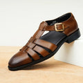 Men's genuine leather retro sandals in brown with a breathable pigskin lining and rubber sole.