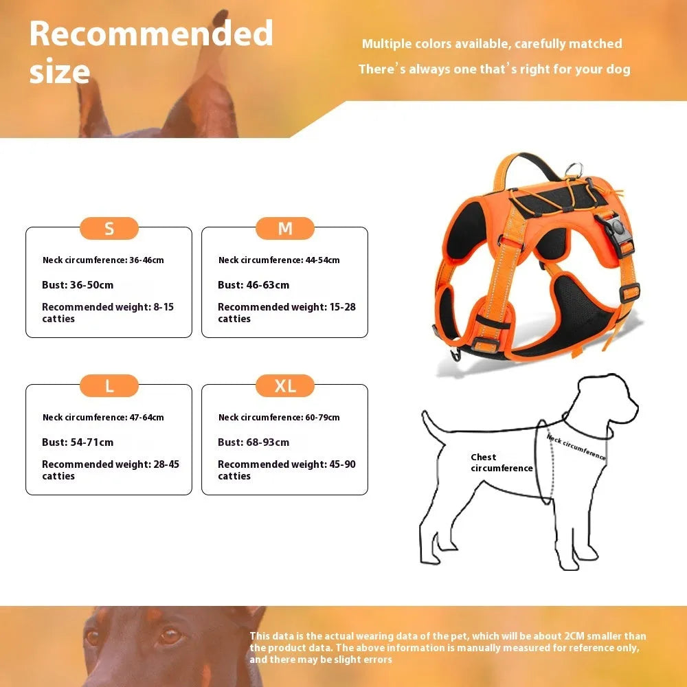 Explosion-proof dog harness with hand-holding rope in multiple colour options including black, brown, and navy blue