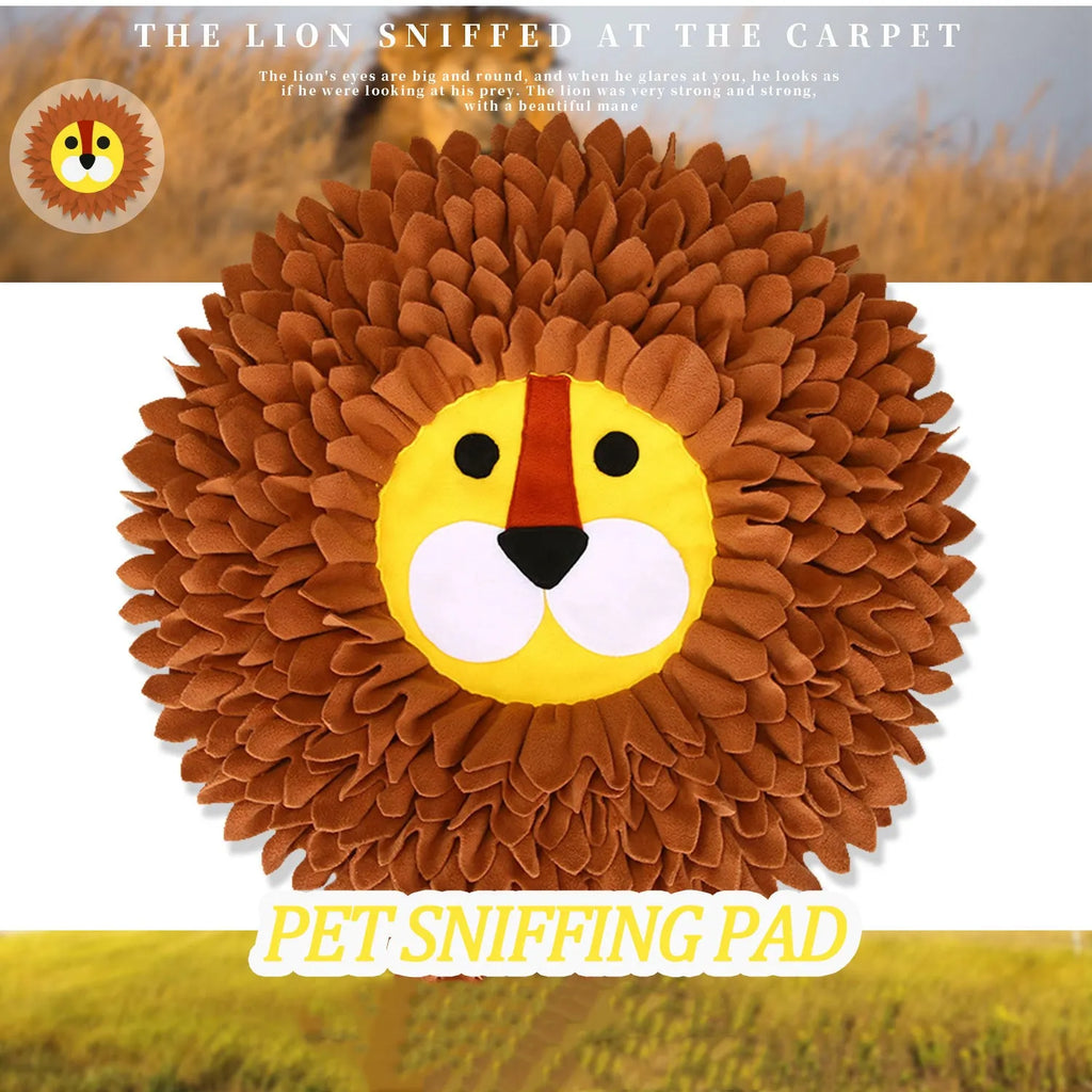 Brown lion-shaped snuffle pad for dogs and cats with food hiding compartments