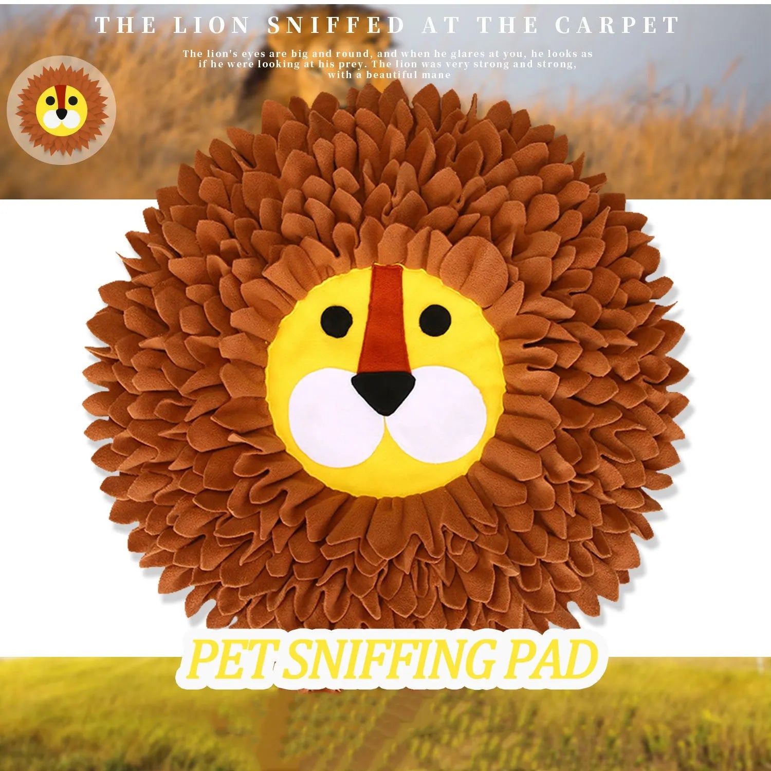 Brown lion-shaped snuffle pad for dogs and cats with food hiding compartments
