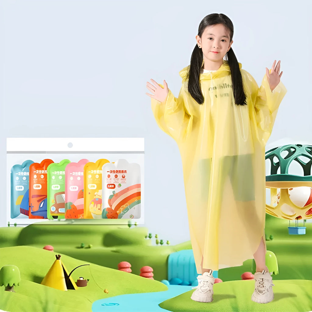 Disposable children's card raincoat in assorted colours including blue, yellow, orange, pink, green and white